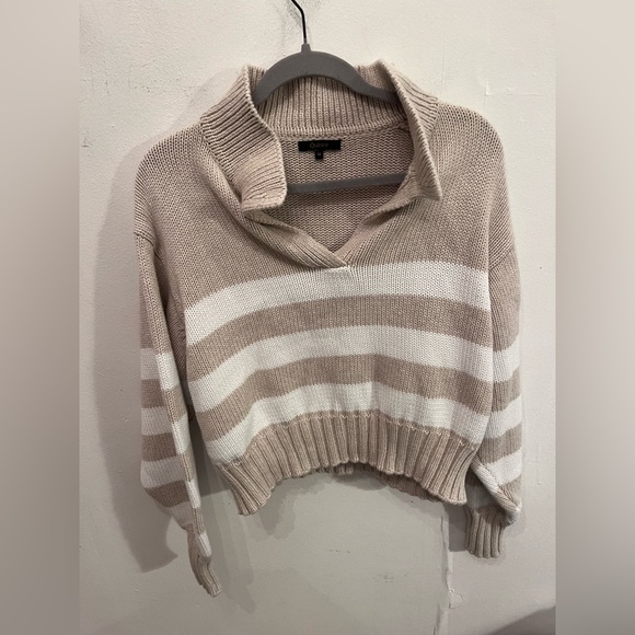 Quince Cropped Cotton Polo Sweater Beige/Ivory Medium 100% Cotton - Picture 1 of 3